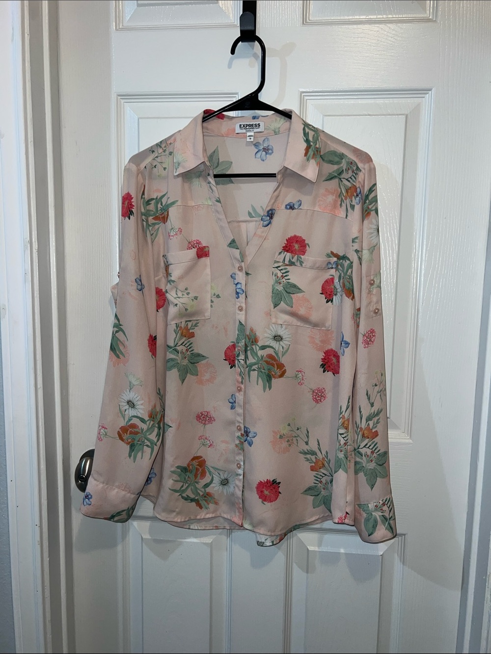 Express Pink Floral Button-Down Blouse
